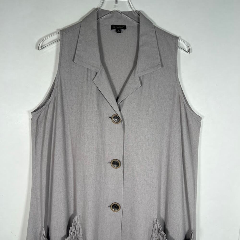 For Cynthia Linen Blend Lagenlook Sleeveless A-Line Shirt Dress L Shark Bite Hem - Picture 4 of 8
